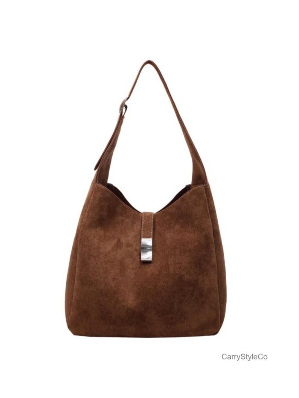 Faux Suede Slouchy Hobo Shoulder Bag with Zippered Pouch